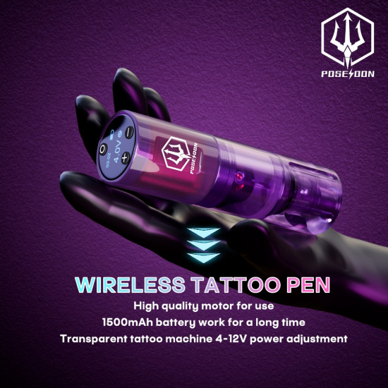 Poseidon Transparent Wireless Tattoo Pen Machine #138