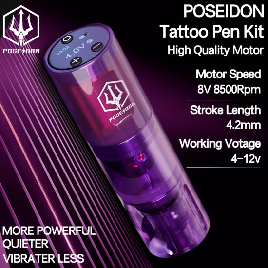 Poseidon Transparent Wireless Tattoo Pen Machine #138